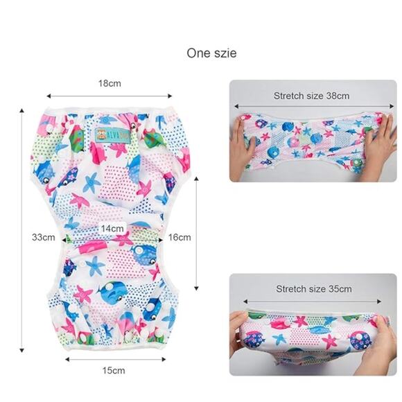 ALVABABY Swim Diapers 2pcs Baby & Toddler Snap One Size Reusable - Picture 5 of 5